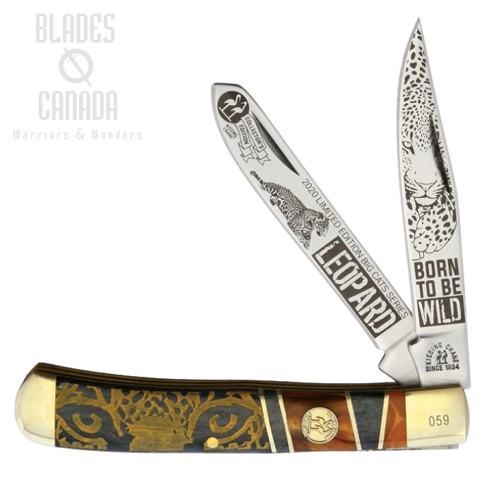 Kissing Crane Knives Leopard Trapper, Bone Handle, KC5817